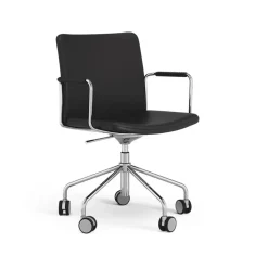 Office Chairs^Swedese Stella office chair can be raised/lowered with tilt, Leather elmosoft 99999 , chrome stand, leather-covered armrests, flexible back Black
