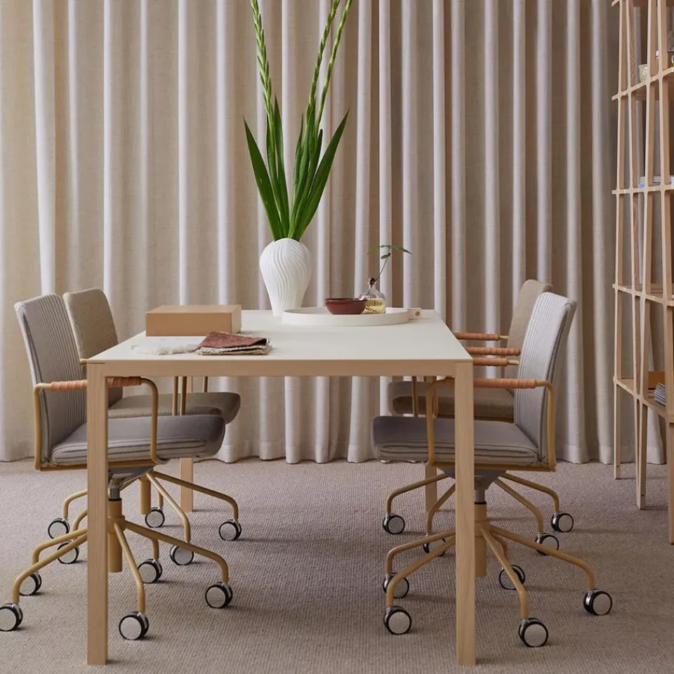 Office Chairs^Swedese Stella office chair can be raised/lowered with tilt, Leather elmosoft 99999 , chrome stand, leather-covered armrests, flexible back Black