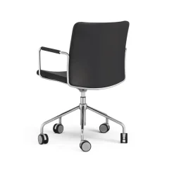 Office Chairs^Swedese Stella office chair can be raised/lowered with tilt, Leather elmosoft 99999 , chrome stand, leather-covered armrests, flexible back Black