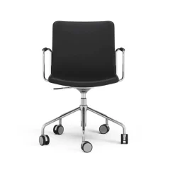 Office Chairs^Swedese Stella office chair can be raised/lowered with tilt, Leather elmosoft 99999 , chrome stand, leather-covered armrests, flexible back Black