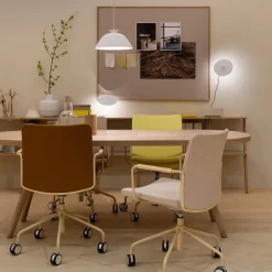 Office Chairs^Swedese Stella office chair can be raised/lowered with tilt, Leather elmosoft 99999 , chrome stand, leather-covered armrests, flexible back Black