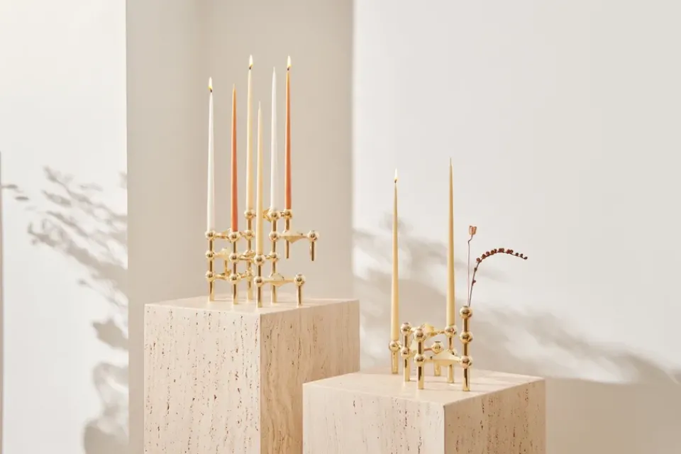 STOFF Nagel candle sticks 3-pack, brass Gold-coloured
