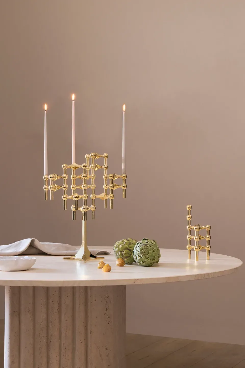 STOFF Nagel candle sticks 3-pack, brass Gold-coloured