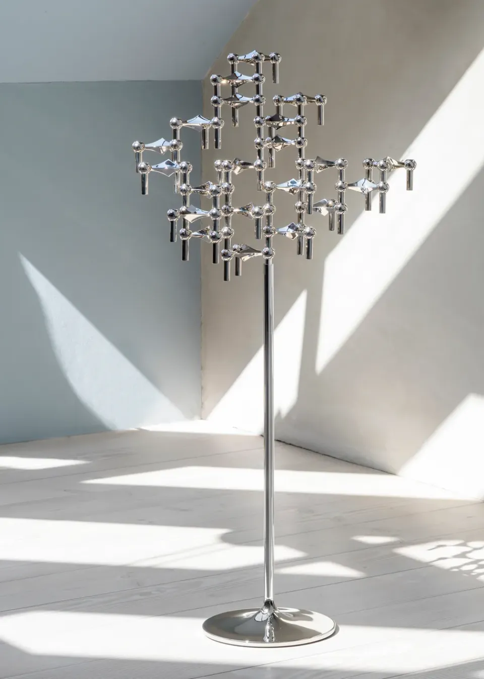 Best STOFF Nagel floor candle sticks 70 cm, Chrome Silver-coloured