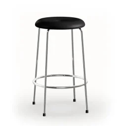 New Lammhults Stool barstool, Black leather-chrome base, 63 cm BlackSilver-coloured
