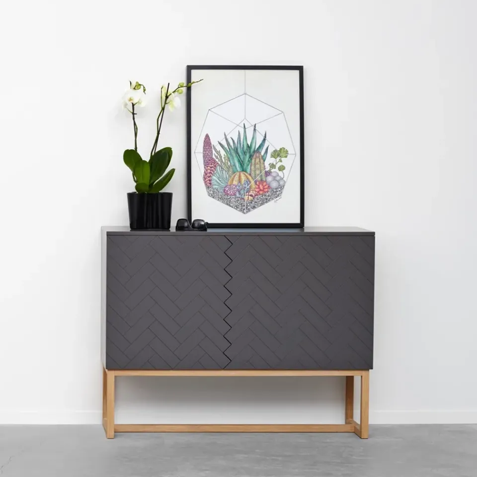 Hot A2 Story Side table, Midnight , white oiled oak stand Blue