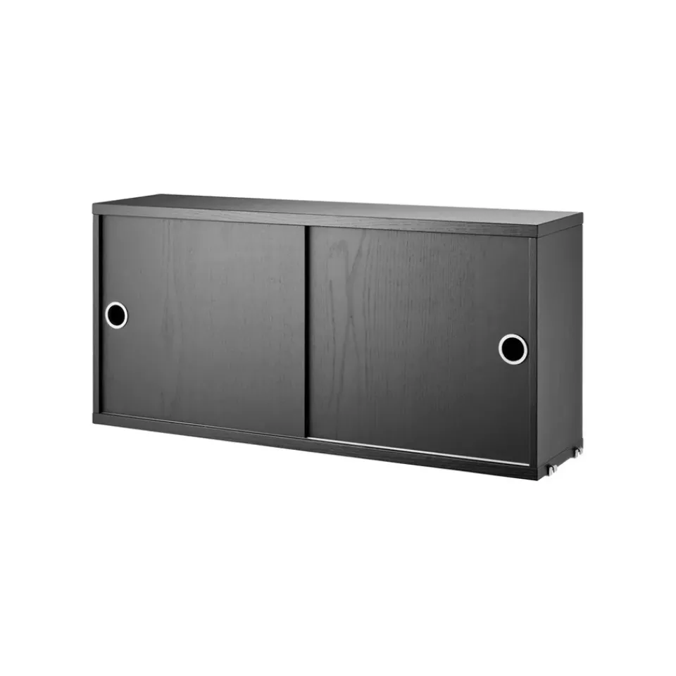 Display & Glass Cabinets|Display & Glass Cabinets^String cabinet with sliding door, Ash stain, 78x20 cm Black