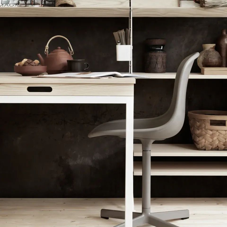 Online String folding table, Walnut-white metal legs Brown