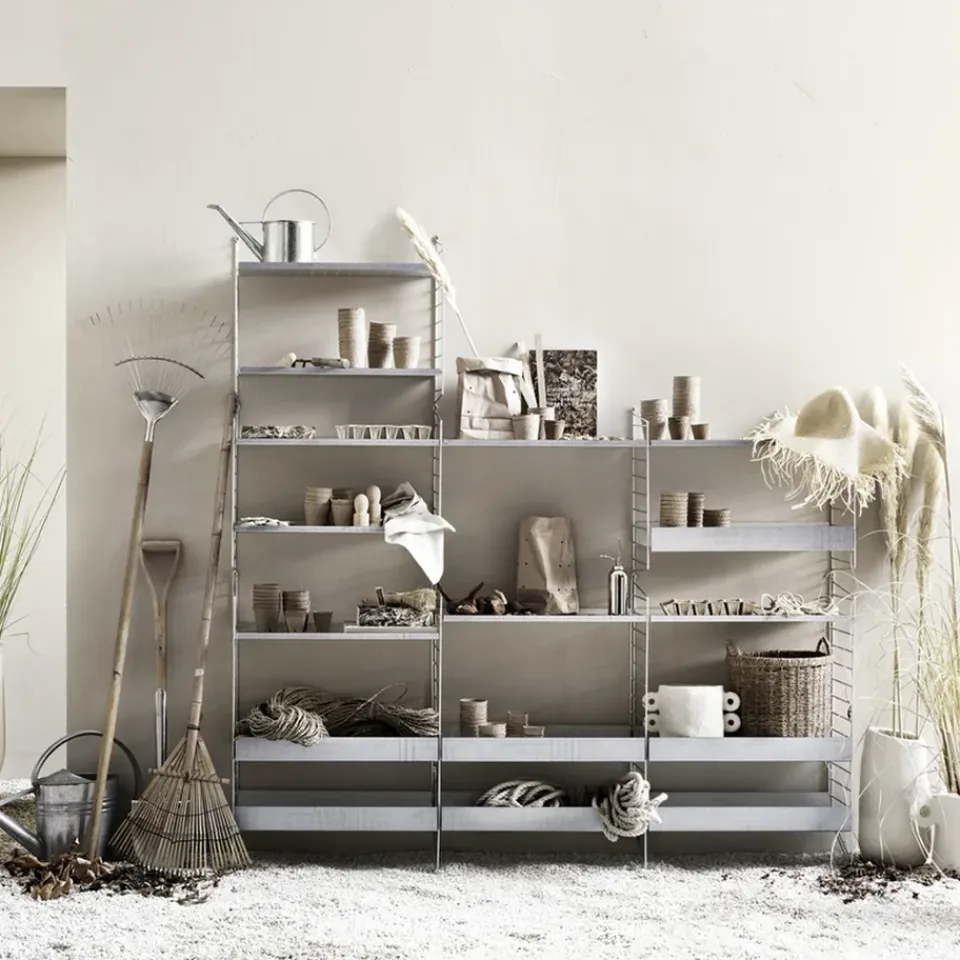 String Shelves^String Outdoor shelf, Galvanized-58x30 cm-low edge Grey