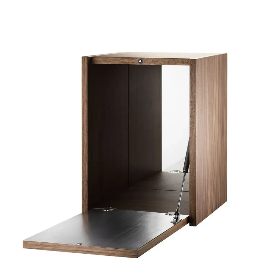 Best String schnapps cabinet, Walnut, inside of door stainless steel plate, mirrored glass back piece Brown