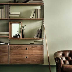 Best String schnapps cabinet, Walnut, inside of door stainless steel plate, mirrored glass back piece Brown