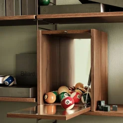 Best String schnapps cabinet, Walnut, inside of door stainless steel plate, mirrored glass back piece Brown