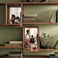 Best String schnapps cabinet, Walnut, inside of door stainless steel plate, mirrored glass back piece Brown