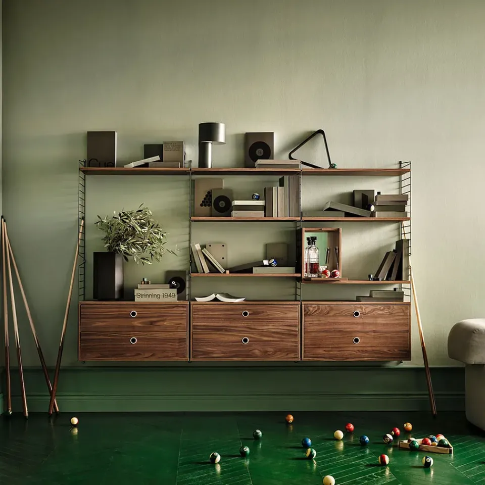 Best String schnapps cabinet, Walnut, inside of door stainless steel plate, mirrored glass back piece Brown