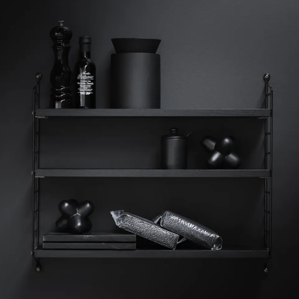 Hot String shelf Pocket stained ash, stained ash Black