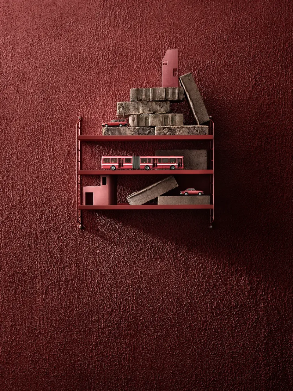 String Shelves|Shelves & Shelving Systems^String shelf Pocket metal, Oxtorg Red