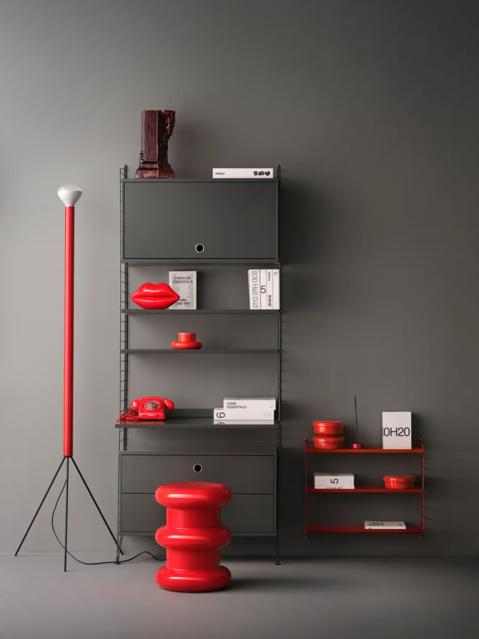 String Shelves|Shelves & Shelving Systems^String shelf Pocket metal, Oxtorg Red