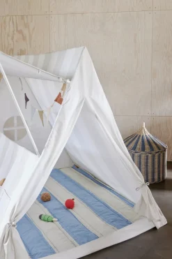 Cotton Blankets & Throws|Baby Blankets^OYOY Striped quilted blanket 130x140 cm, Blue-clay BlueGrey