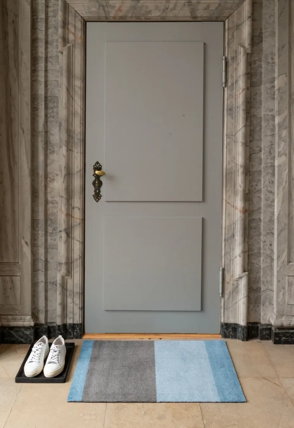 Door Mats^Tica copenhagen Stripes doormat horizontal, -steel grey. 60x90 cm Blue