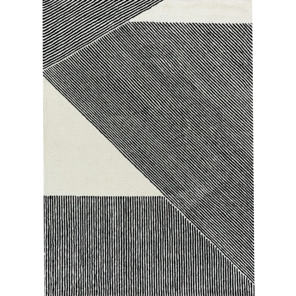 Outlet NJRD Stripes wool rug natural white, 200x300 cm GreyBlackWhite