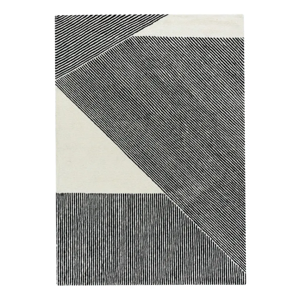 Wool Rugs^NJRD Stripes wool rug natural white, 170x240 cm GreyBlackWhite
