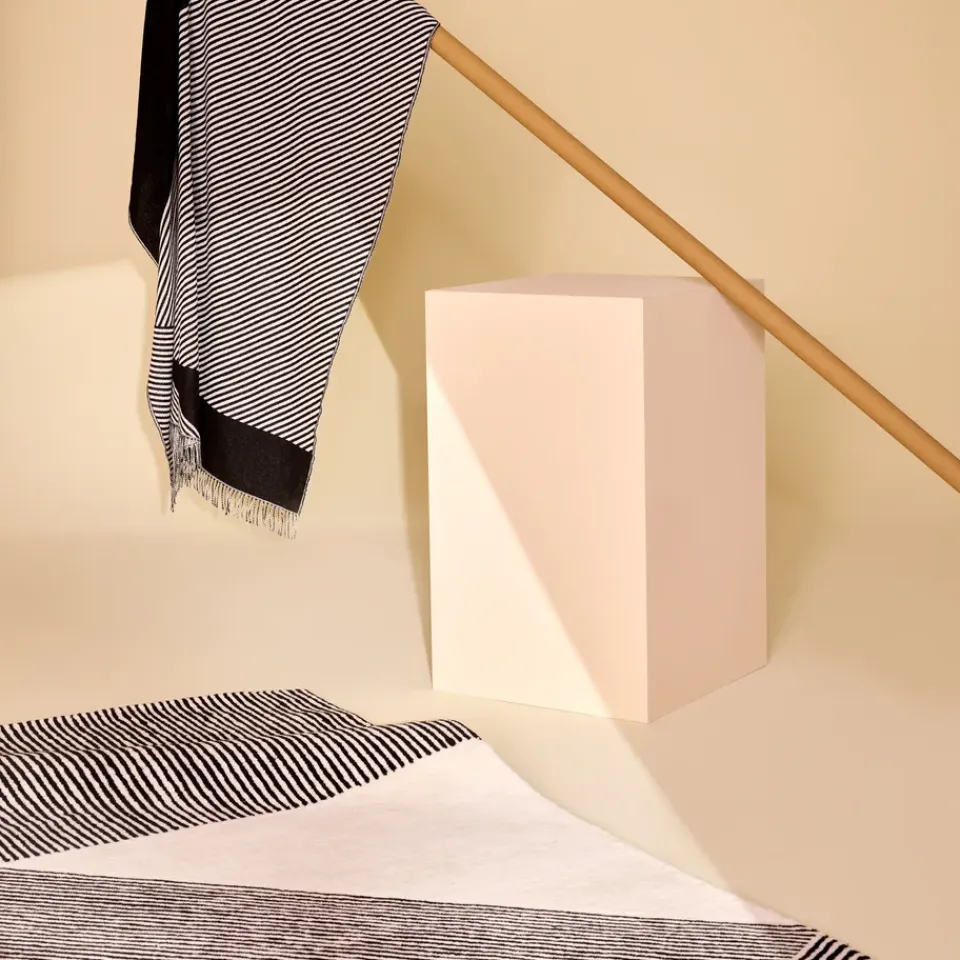 Wool Rugs^NJRD Stripes wool rug natural white, 170x240 cm GreyBlackWhite