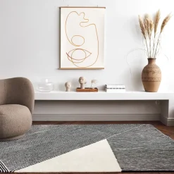 Wool Rugs^NJRD Stripes wool rug natural white, 170x240 cm GreyBlackWhite