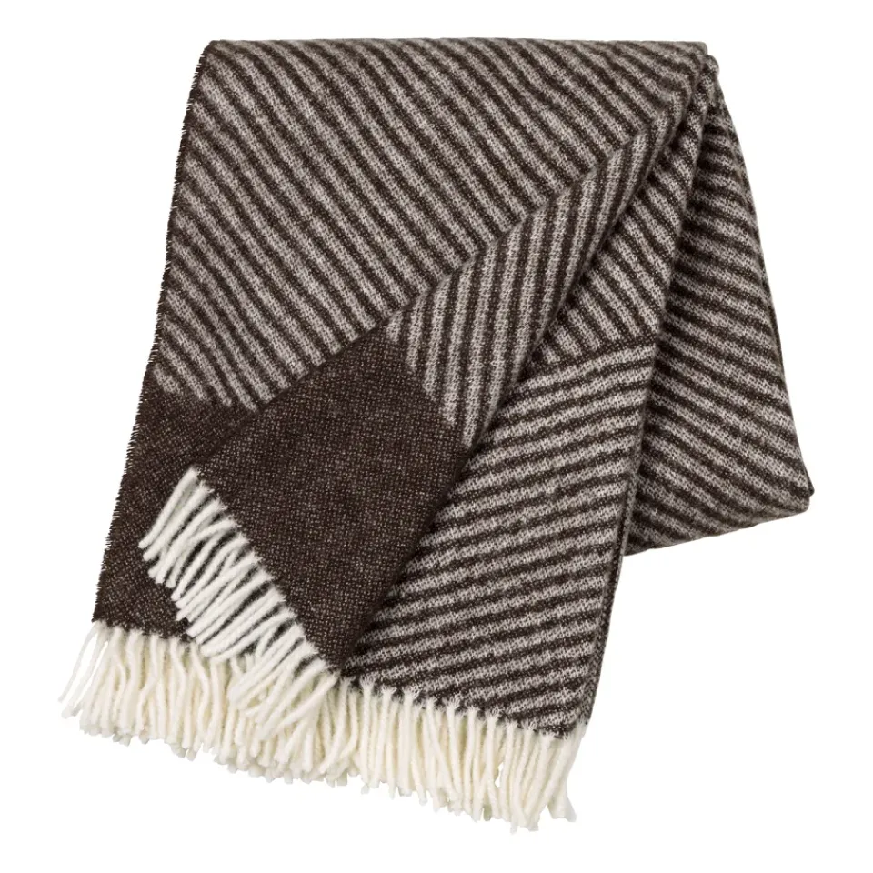 Wool Blankets & Throws^NJRD Stripes wool throw 130x185 cm, Brown