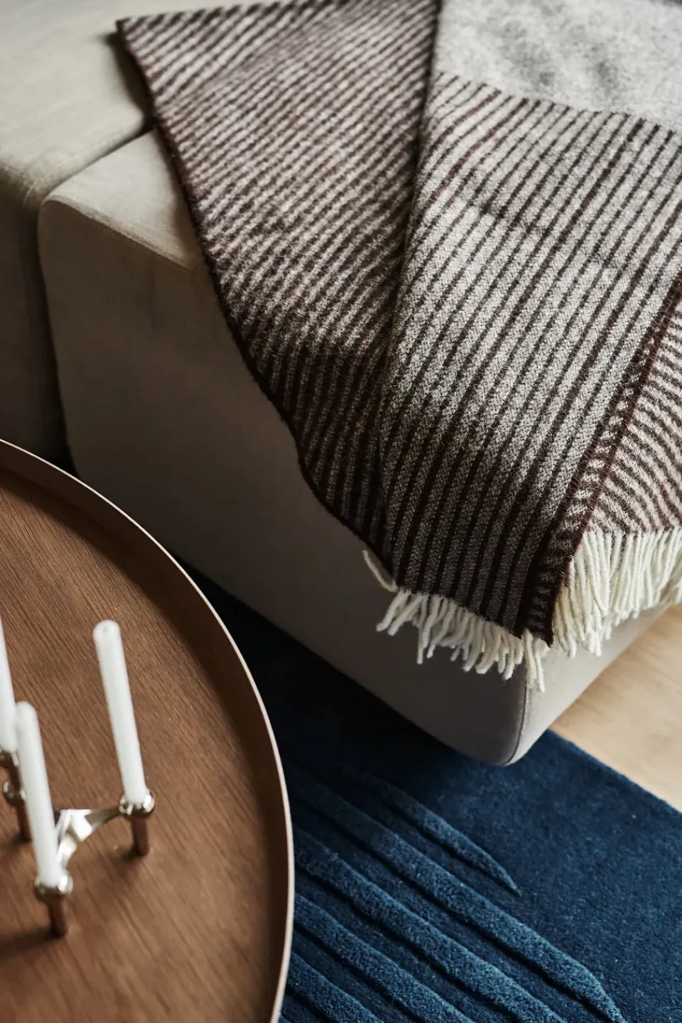Wool Blankets & Throws^NJRD Stripes wool throw 130x185 cm, Brown
