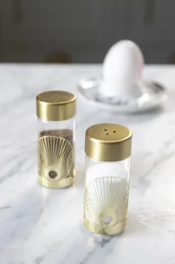 Salt & Pepper Shakers^Pluto Design Sun salt- and pepper mill, Gold-glass Gold-colouredTransparent