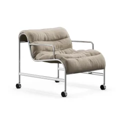 Armchairs & Footstools^Lammhults Sunny armchair with armrests, Mauro Putty-chrome frame with wheels BeigeSilver-coloured