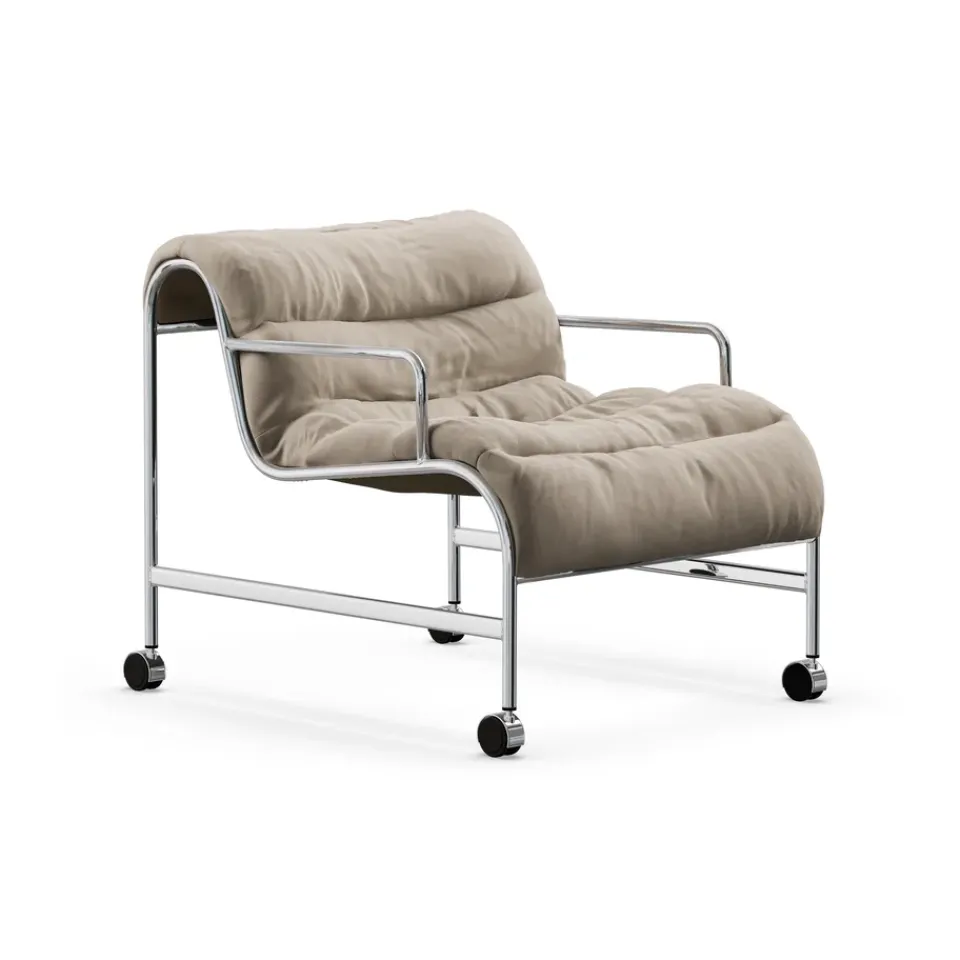 Armchairs & Footstools^Lammhults Sunny armchair with armrests, Mauro Putty-chrome frame with wheels BeigeSilver-coloured