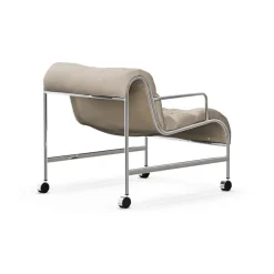 Armchairs & Footstools^Lammhults Sunny armchair with armrests, Mauro Putty-chrome frame with wheels BeigeSilver-coloured