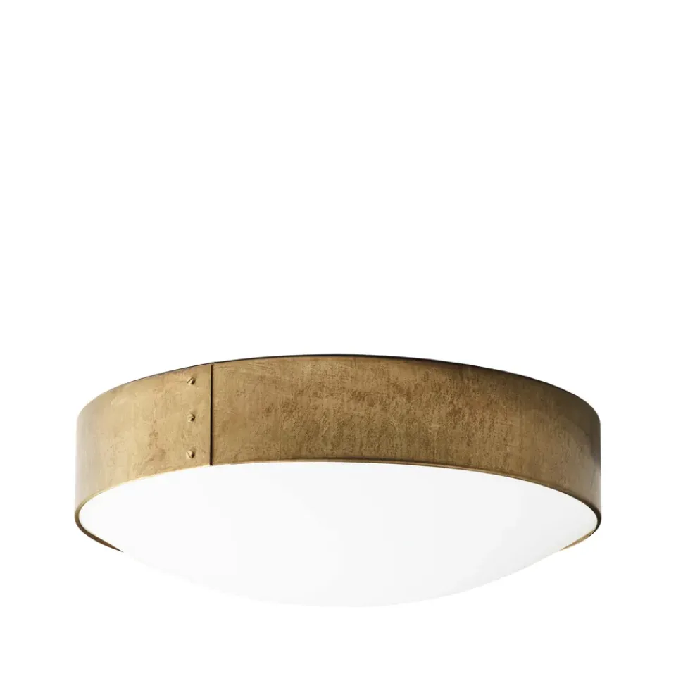 Clearance Konsthantverk Svep ceiling light, Raw brass, ø45cm, opal acrylic Gold-coloured