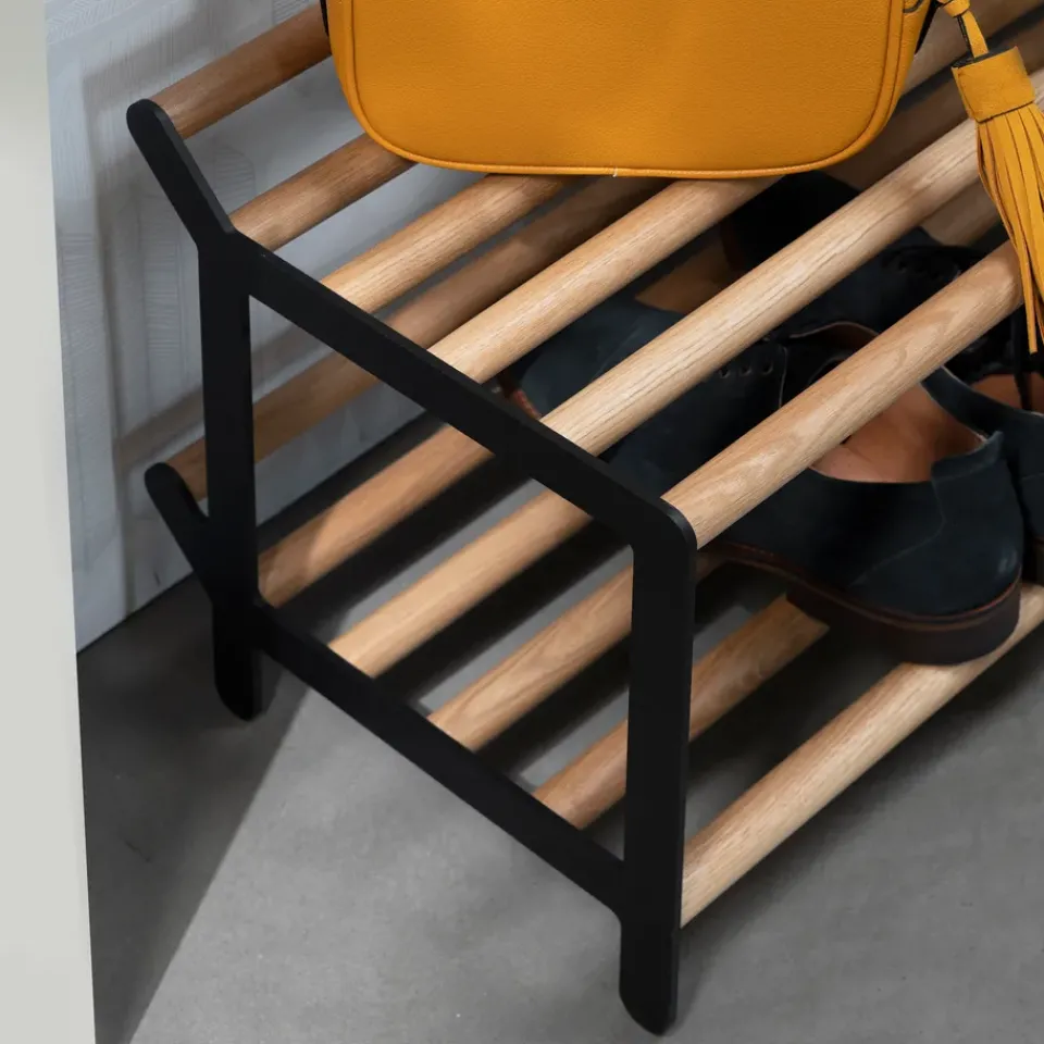 Shoe Racks|Shoe Racks^Essem Design Tamburin shoe shelf 100 cm, oak- Black