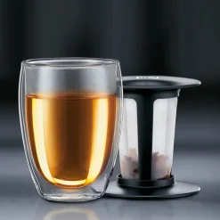Discount Bodum Tea For One glass with tea strainer, Black