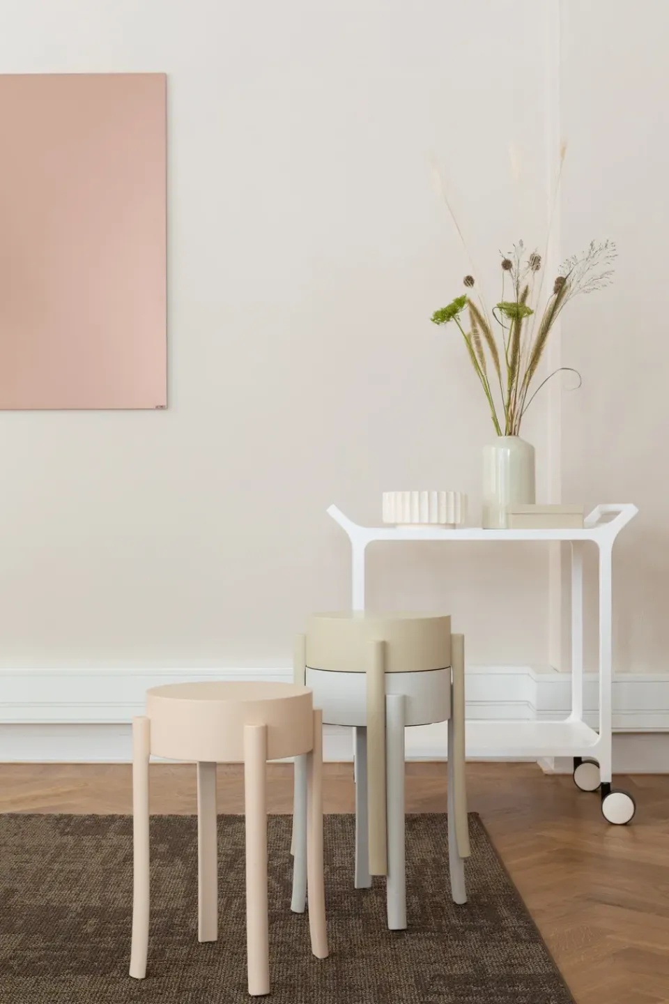 Serving Trolleys^Swedese Teatime serving trolley, Ash glazed White