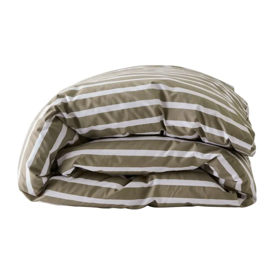 Best Tell Me More striped duvet cover cotton, Olive, 150x200 cm WhiteBrown