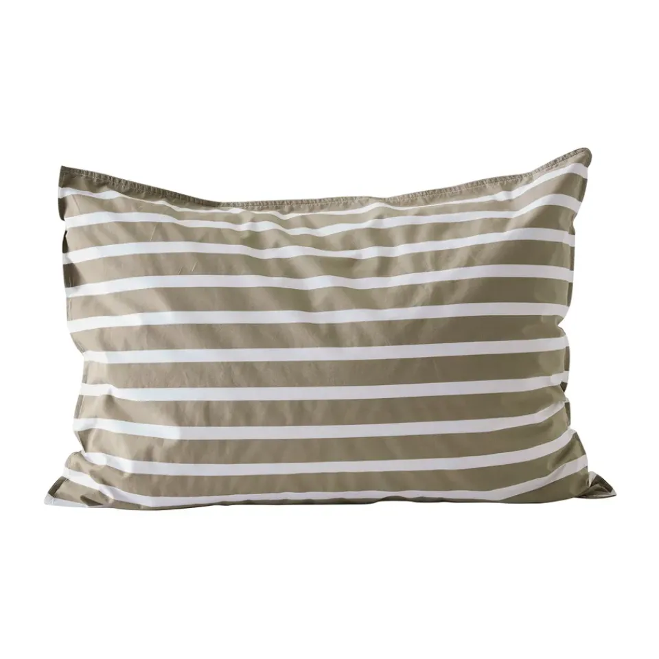 Pillow Cases^Tell Me More striped pillowcase cotton, Olive, 50x75 cm GreenWhite