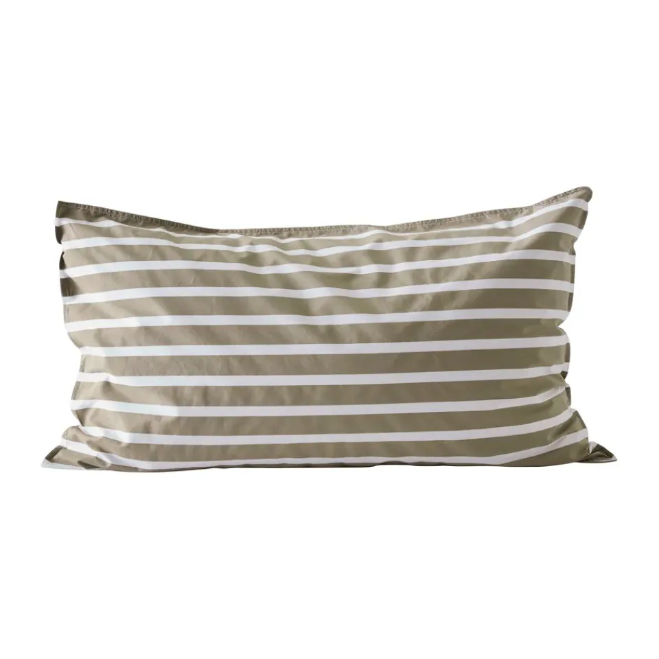 Pillow Cases^Tell Me More striped pillowcase cotton, Olive, 50×90 cm GreenWhite