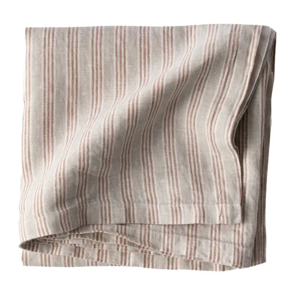 Sale Tell Me More tablecloth 145x145 cm, Hazelnut stripe BrownBeige