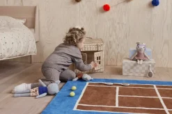 Rug Runners|Children's Rugs^OYOY Tennis mat, Caramel-Optic blue, 88x150 cm BlueBrown