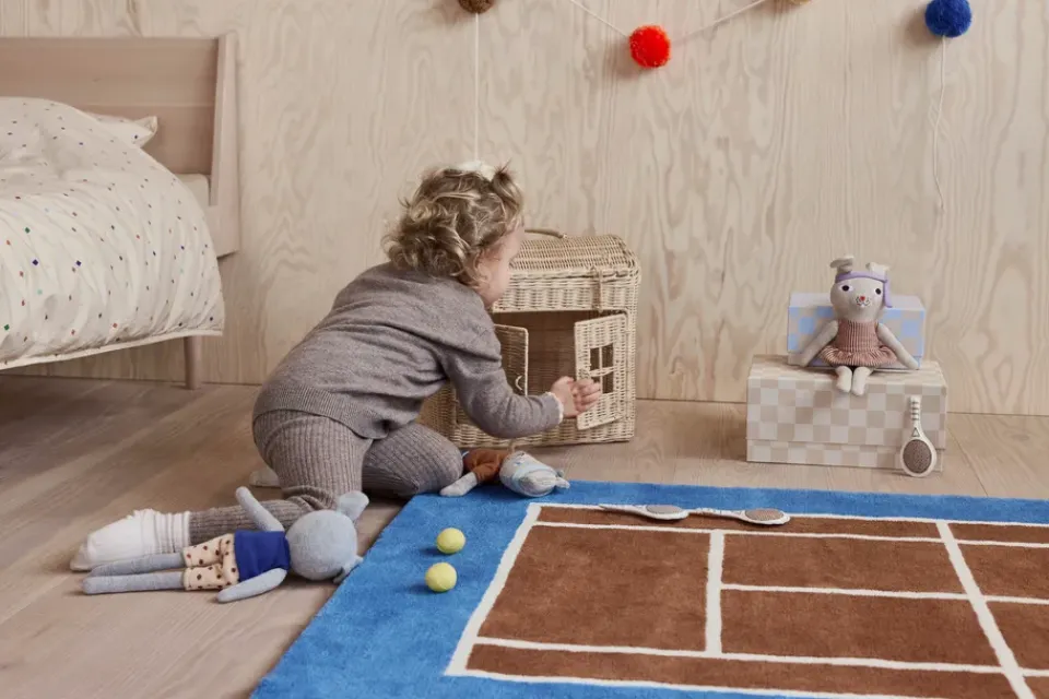 Rug Runners|Children's Rugs^OYOY Tennis mat, Caramel-Optic blue, 88x150 cm BlueBrown