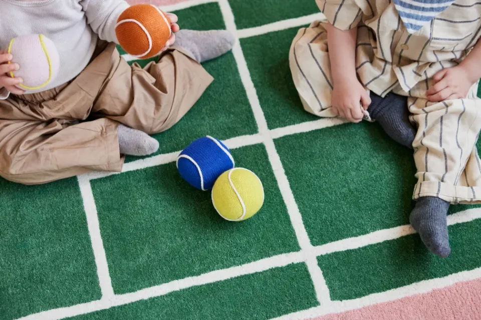 Rug Runners|Children's Rugs^OYOY Tennis mat, Green-rose, 88x150 cm GreenBeige