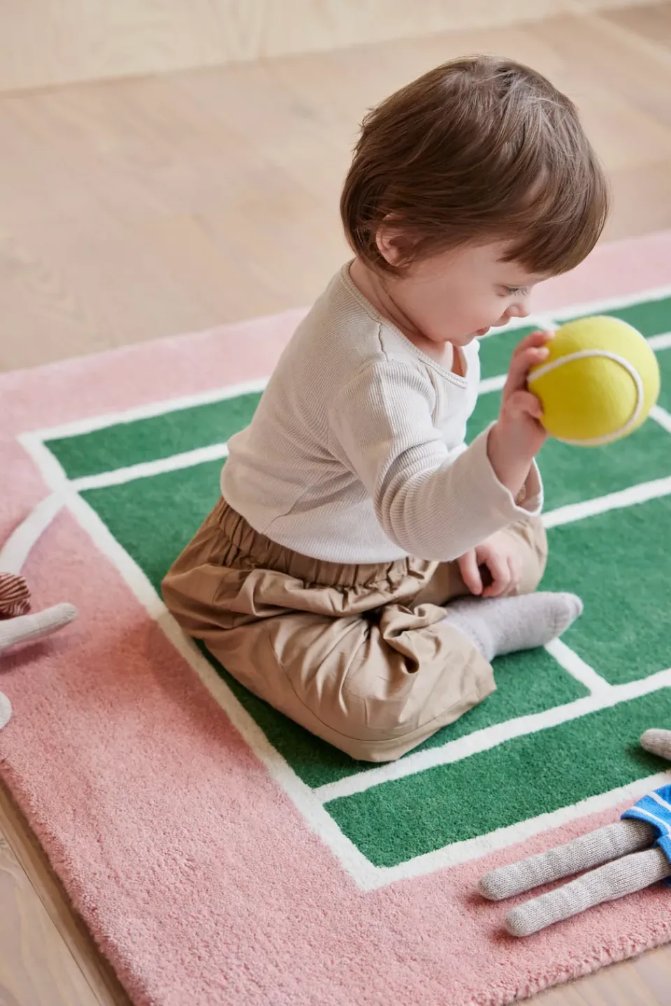 Rug Runners|Children's Rugs^OYOY Tennis mat, Green-rose, 88x150 cm GreenBeige