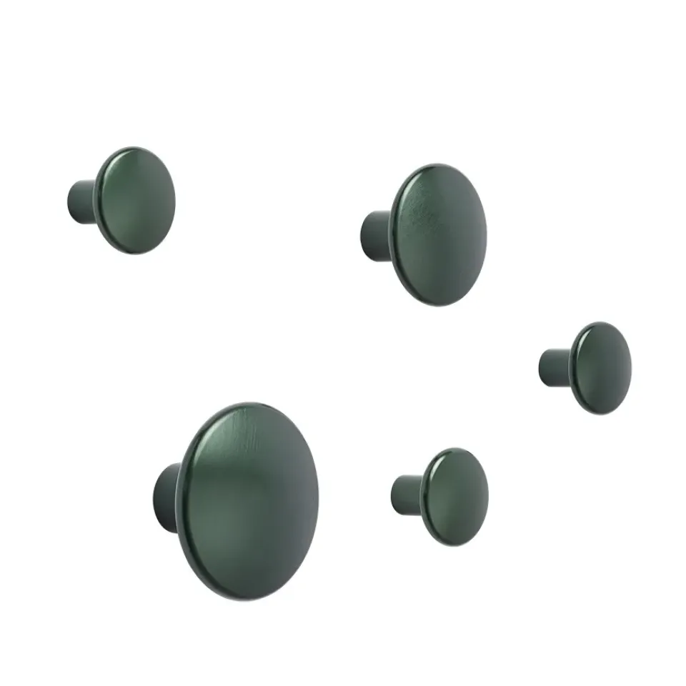 Storage For The Kids Room^Muuto The Dots clothes hook metal 5 pack, Dark Green