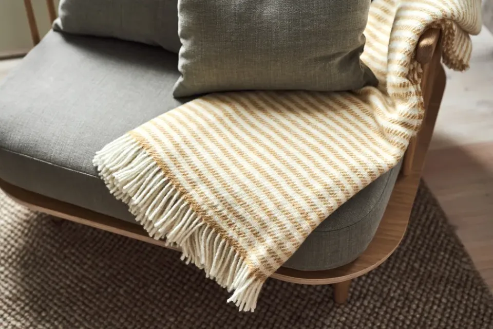 Wool Blankets & Throws^Scandi Living Tidal wool throw 130x180 cm, Mustard Yellow
