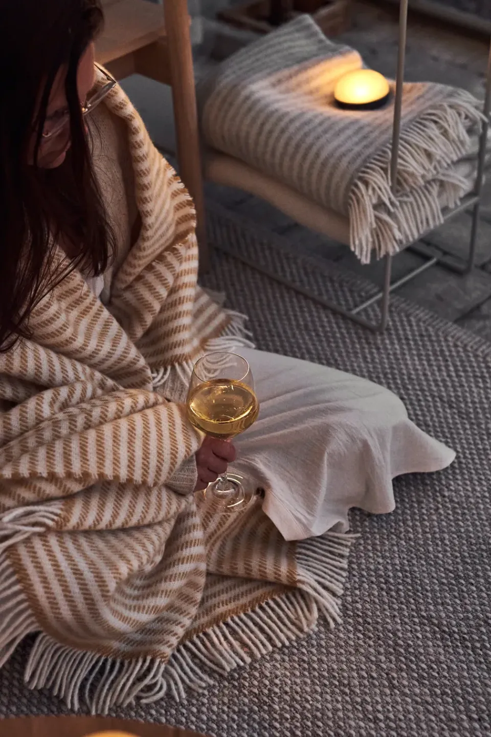Wool Blankets & Throws^Scandi Living Tidal wool throw 130x180 cm, Mustard Yellow
