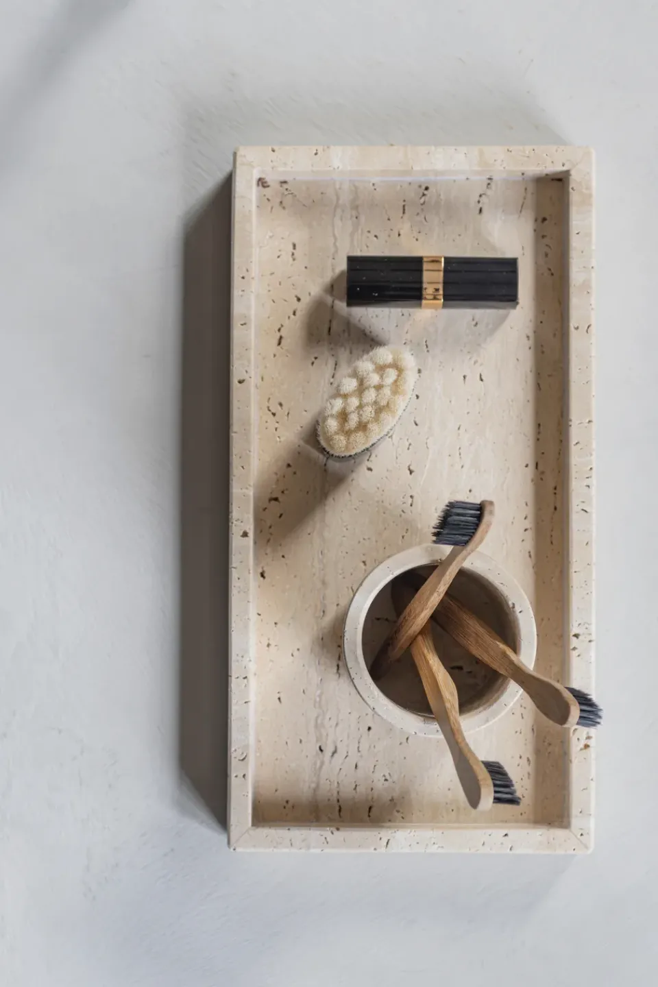 Clearance Mette Ditmer Travertine decorative tray 16x31 cm, Linen Beige