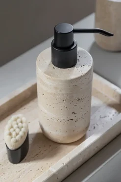 Soap Dispensers & Dishes^Mette Ditmer Travertine soap pump 17.5 cm, Linen Beige
